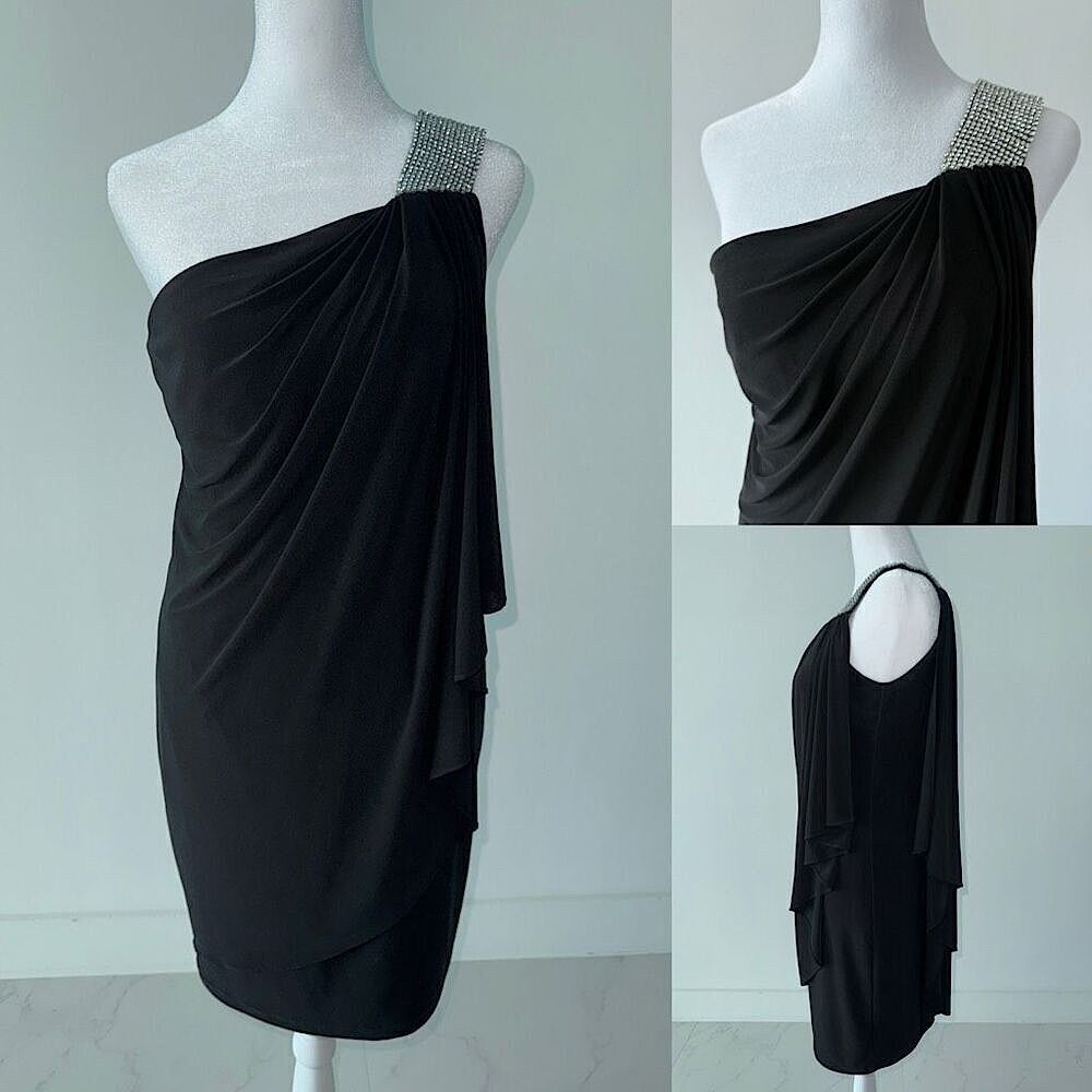 Excellent Vintage Y2K Rhinestone Strap Sash One Shoulder Dress by Cache